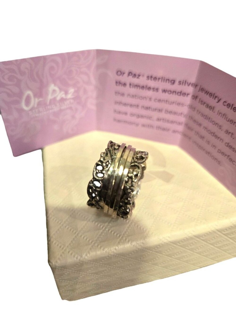 QVC Or Paz Sterling Silver Hammered Spinner Ring New